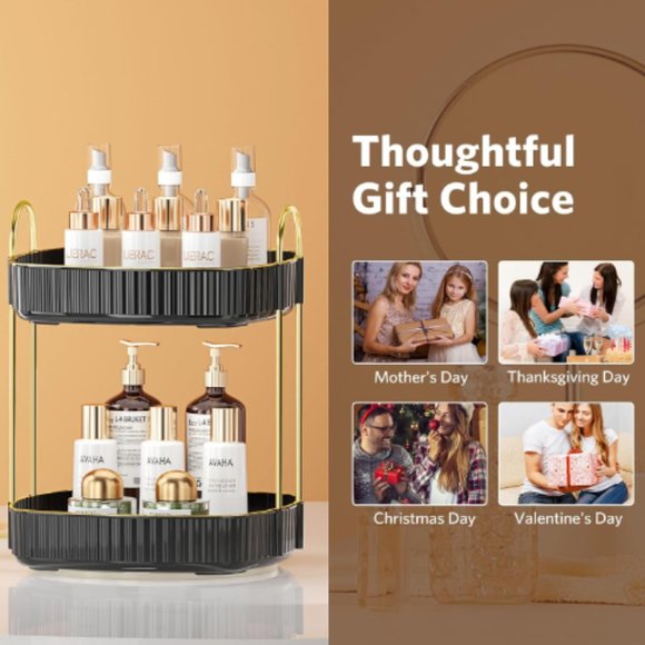 2 Tiers - 360° Turntable Makeup Organizer - Lazy Susan Cosmetics Storage - Picture 6 of 9